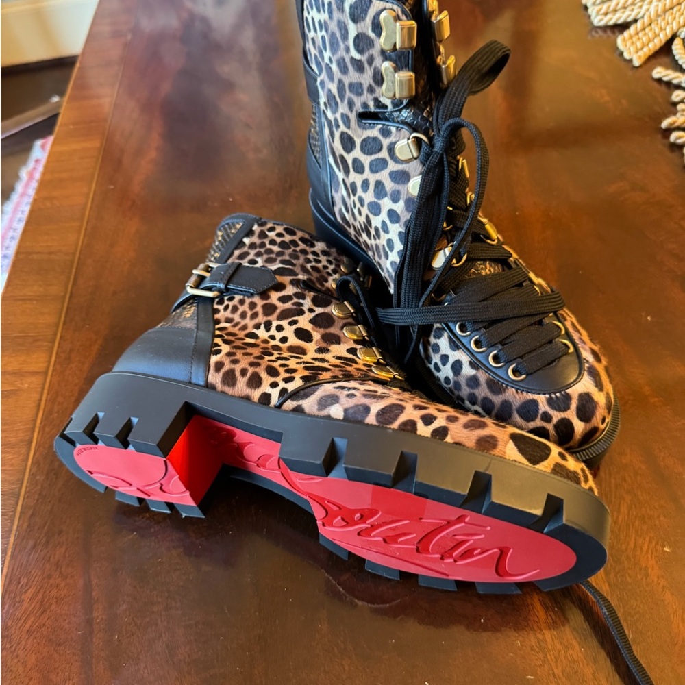 Leopard Print Boots with Red Soles